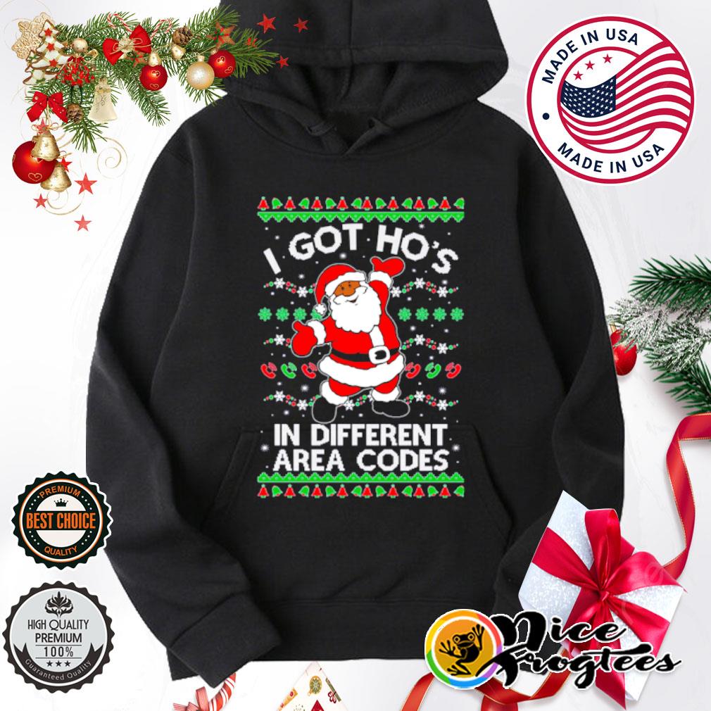 Black Santa Claus I Got Ho s In Different Area Codes Ugly Christmas Sweater hoodie sweatshirt and tank top